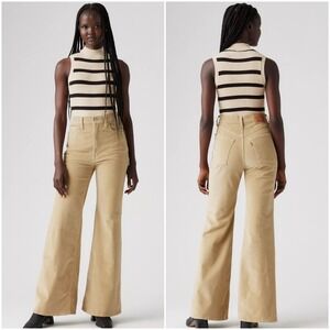 Levis Ribcage Bell Corduroy Jeans Safari Beige‎ High Rise Flare Womens 29x32